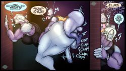 d4rwin osc4r notherneon 2boys male/male male_only male muscular size_difference smaller_male small_dom_big_sub robot living_machine machine fat_ass big_butt big_ass bouncing_butt from_behind balls large_penis erection gay dialogue text english_text public_sex public exhibitionism