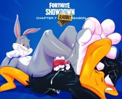 3_toes 4_toes anatid anseriform anthro avian avian_feet barefoot beak bird black_body black_eyes black_feathers blue_background blush bodily_fluids buckteeth bugs_bunny clothing countershading cum cum_on_body cum_on_feet cumshot daffy_duck duck duo ejaculation english_text erection feathers feet fingers foot_fetish foot_focus foot_in_mouth foot_on_face foot_play footjob fur genital_fluids genitals gloves grey_body grey_fur half-closed_eyes handwear hi_res humanoid_feet humanoid_genitalia humanoid_penis joe_erogenous lagomorph leporid looney_tunes lying male male/male male_foot_fetish mammal multicolored_body multicolored_fur narrowed_eyes nude on_back paws penile penis pink_nose plantigrade rabbit red_genitals red_penis sex simple_background smile soles teeth text toes two-footed_footjob two_tone_body warner_brothers white_body white_clothing white_feet white_fur yellow_feet