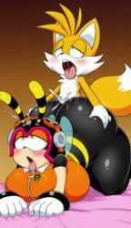 1boy 1girls ai_generated animated charmy_bee doggy_style no_sound on_bed rule_63 sex_from_behind tagme tails_the_fox tongue_out video
