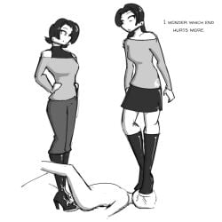 1boy 1girls 2d ass black_and_white boot_fetish boots breasts celera_prime dominant_female dominatrix english english_text female femdom femdom_caption foot_fetish footwear gentle_femdom gentle_mommy high_heel_boots high_heels leather leather_boots long_legs male milf mimi_(celera_prime) monochrome older_female older_female_and_younger_male original original_character original_characters patent_boots shiny_boots shoe_fetish shoes short-haired_female short_hair submissive_male thick_thighs tight_clothes tight_clothing tight_pants bootjob shoejob footjob cbt cock_and_balls_torture cock_and_ball_torture ballbusting ballbusting_orgasm ballbusting_induced_orgasm stepped_on stepping_on_penis stepping_on_head cum_on_boots mother_and_daughter mother_and_daughters_boyfriend skirt sweater