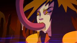 animated brunette extreme_ghostbusters ghostbusters gif kylie_griffin messenger_of_kahlil monster shoulderpads throat_bulge tongue_in_mouth tongue_in_throat tongue_kiss tongue_kissing tounge zone