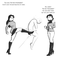 1boy 1girls 2d ass black_and_white boot_fetish boots breasts celera_prime dominant_female dominatrix english english_text female femdom femdom_caption foot_fetish footwear gentle_femdom gentle_mommy high_heel_boots high_heels leather leather_boots long_legs male milf mimi_(celera_prime) monochrome older_female older_female_and_younger_male original original_character original_characters patent_boots shiny_boots shoe_fetish shoes short-haired_female short_hair submissive_male tight_clothes mother_and_daughter nnn no_nut_november ballbusting cbt cock_and_balls_torture cock_and_ball_torture skirt sweater white_pants