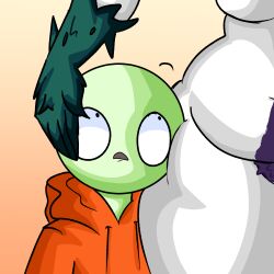 1girl1boy bald bald_male belly belly_button breasts bushy_pubes carpet_matching_drapes chetoh chubby chubby_female claire_(chetoh) close_(chetoh) clothed clothed_male commission commissioner_upload completely_naked completely_naked_female completely_nude completely_nude_female craig_(chetoh) egg female female_pubic_hair fusion_character green_skin hand_on_another's_head happy_trail height_difference hoodie looking_up looking_up_at_partner male_focus naked naked_female nude_female oc original original_characters plant_arm pubic_hair purple_pubic_hair reference rose_(chetoh) scared_expression shorter_male taller_female