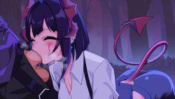 1boy aeolian_(married_into_hell) ass blowjob closed_eyes clothed clothed_oral clothed_sex cum cum_in_mouth cum_inside dark_hair demon demon_girl demon_horns demon_tail fellatio female hand_on_head heart_symbol heterochromia horns juliet_(married_into_hell) licking licking_penis male/female married_into_hell monster_girl movement_lines no_sound on_all_fours oral shock short_hair sucking sucking_penis tagme tail video video_games worknite_games