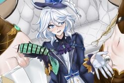 1girls 2d aether_(genshin_impact) big_penis blonde_male blue_clothing censor_bar censored chastity_cage comparing_penis condom female furina_(genshin_impact) genshin_impact gloves heterochromia holding_penis looking_at_penis male mocking multiple_males multiple_penises penis penis_size_difference pulling_down_pants small_penis small_penis_humiliation tiny_penis traveler_(genshin_impact) unimpressed venti_(genshin_impact)