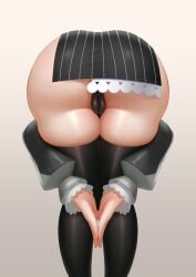 1girls amen_pose arm_around_leg ass ass_focus bent_over black_panties cameltoe cipher4109 detached_sleeves from_behind front_bend gloves hi_res hololive hololive_english huge_ass ouro_kronii ouro_kronii_(1st_costume) own_hands_together palms_together panties pinstripe_pattern pinstripe_shirt pinstripe_skirt praise_da_booty_(meme) presenting presenting_ass pussy_focus shirt simple_background skirt solo standing thick_thighs thighhighs thighs underwear virtual_youtuber white_background