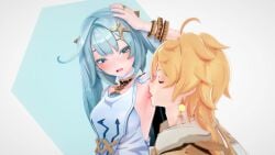 1boy 1girls 3d aether_(genshin_impact) animated armpit_fetish armpits artist_name ei faruzan_(genshin_impact) female genshin_impact holding koikatsu licking long_hair male mihoyo no_sound shorter_than_30_seconds straight surprised surprised_expression tagme tongue twintails video