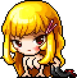 all_fours blonde_hair high_heels hyper_head maplestory pixel_art sprite starling_(maplestory) stockings transparent_background