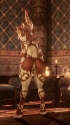 anthro anus bent_over butt female fur genitals hi_res holly_zanzibar inside lagomorph leporid long_ears looking_at_viewer looking_back mammal multicolored_body multicolored_fur presenting presenting_anus presenting_hindquarters presenting_vulva rabbit solo standing tail tuft unknown_artist vulva