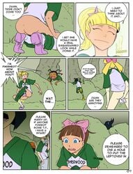 blonde_hair bow buckteeth camp_sherwood canon_genderswap cartoon_network clothing comic crossover foster's_home_for_imaginary_friends goo_goo_gaga helga_pataki nickelodeon peeing rule_63 straight_hair the_fairly_oddparents timantha timmy_turner veronica_star young