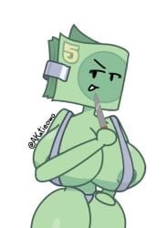 knife money_(bfdie) bfdie battle_for_dream_island battle_for_dream_island_elsewhere bfdi osc object_show object_show_community object_shows green_body green_skin akatieowo female solo solo_focus solo_female 1girls nipples looking_at_viewer object_head jacknjellify jnj