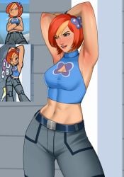 1girl 1girls absurd_res absurdres armpit armpit_crease armpit_fetish armpit_sweat armpits arms_above_head arms_behind_head arms_up butterfly butterfly_(planetronika) butterfly_hair_ornament female female_only high_resolution highres mavexion midriff midriff_baring_shirt planetronika red_hair redhead redhead_female redheaded_female solo solo_female solo_focus sweat sweaty_armpits sweaty_body tanned tanned_female tanned_skin toned toned_body toned_female tummy