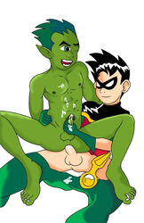 anal beast_boy boner dc dc_comics dick_grayson erection gay gay_sex green_skin human male male_only multiple_males nude penis robin_(dc) robin_(dick_grayson) seamaster teen_titans yaoi