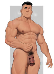 1boy abs absurd_res ass ass_visible_through_thighs balls bara beefy biceps big_areola big_glans big_penis black_hair breasts broad_shoulders censor_bar censored censored_penis collarbone completely_nude daddy dark_penis dilf foreskin foreskin_folds gay grey_background grey_eyes half-erect hi_res hunk kansuke_(kansuke_717) looking_away male male_only manly mature_male moobs muscles muscular muscular_arms muscular_ass muscular_legs muscular_male muscular_neck muscular_thighs navel neutral_expression nude original original_character panting pecs penis pointless_censoring pubic_hair quadriceps retracted_foreskin shaved_side short_hair six_pack solo standing steam steamy_breath sweat sweatdrop sweating sweaty thick thick_arms thick_eyebrows thick_legs thick_penis thick_thighs tough_guy triceps uncircumcised uncut veiny_arms veiny_hands veiny_penis very_high_resolution white_background yaoi
