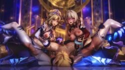 aether_(genshin_impact) alice_(genshin_impact) big_breasts big_penis blonde_hair cuckold cum_in_pussy cum_inside double_handjob exposed_breasts genshin_impact koikatsu longer_than_10_seconds netorare nicole_reeyn_(genshin_impact) ntr orgy sex sixpluswan small_penis small_penis_humiliation smaller_male sound tagme touching_penis traveler_(genshin_impact) video voice witch
