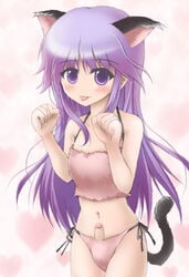 1boy blush catboy crossdressing happiness jun_watarase male male_only penis penis_in_panties purple_eyes purple_hair solo trap