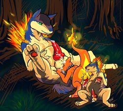 charem charmeleon color fairytails fire forest fur furry furry_only gay interspecies male male_only multiple_males nintendo nude outdoors pokemon pokemon_(species) quilava straight_hair tail tail_fire typhlosion yaoi