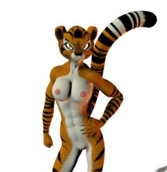 1girls 3d abs alpha_channel anthro breasts kung_fu_panda large_breasts master_tigress nipples nude orange_fur red_eyes solo tail tiger transparent_background unrealfox