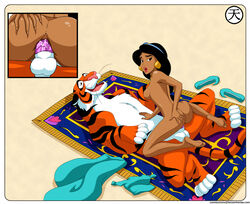 aladdin arabian arabian_clothes barefoot bestiality cowgirl_position disney disney_princess feet feline female female_on_feral feral feral_on_female feral_on_human feral_penetrating harem_outfit human human_on_feral human_penetrated magic_carpet male penis princess_jasmine rajah royalty soles straight tenzen testicles tiger vaginal_penetration video_games zoophilia