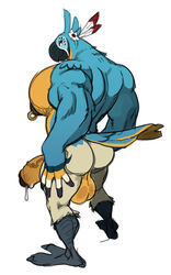 2018 anthro ass avian backsack balls beak biceps big_muscles big_pecs biped bird black_beak blue_feathers blue_tail breath_of_the_wild digital_media_(artwork) dripping erection feathers flower full-length_portrait huge_pecs humanoid_penis kass_(zelda) looking_at_viewer looking_back male male_only multicolored_feathers multicolored_tail muscular muscular_male nintendo nipple_piercing nipples nude pecs penis piercing plant portrait precum precum_drip rear_view rito sagging_balls simple_background smile solo standing talons the_legend_of_zelda toomanyboners two_tone_tail vein veiny_penis video_games white_background white_feathers yellow_balls yellow_eyes yellow_feathers yellow_penis yellow_tail