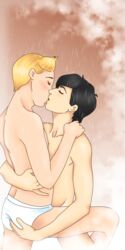 2boys black_hair clothed_male_nude_male erect_nipple eyes_closed frottage gay gay_kissing gay_sex ginger_hair hand_on_ass imminent_sex leg_lock male_only men_kissing nude_male tagme tchang the_adventures_of_tintin tighty_whities tintin tongue_kiss topless underwear underwear_only unknown_artist white_background