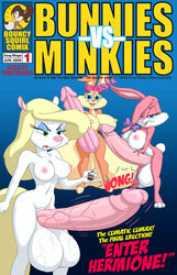 2009 animaniacs anthro babs_bunny cover_page doug_winger fluffy_fluffy_bun_bun furry futanari hyper intersex large_breasts mammal minerva_mink mink nude penis pink_fur rabbit tiny_toon_adventures toonstruck