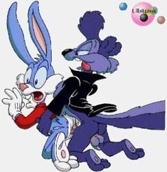 animated anthro buster_bunny fur furry gay johnny_pew karri_aronen lowres male male_only mammal multiple_males rabbit skunk tiny_toon_adventures toony