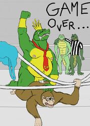 buggery color donkey_kong donkey_kong_(series) furry game_over interspecies k_rool kong kremling kritter male male_only multiple_males nintendo nipples no_humans penis wrestling wrestling_ring yaoi