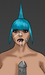 1boy 1girls blue_hair cum cum_in_mouth erection female lipstick male penis playa_(saints_row) punk punk_girl punk_hair saints_row saints_row_the_third straight tagme