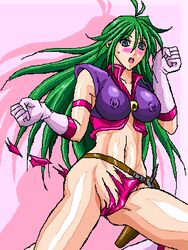 assisted_exposure blush blushing bottomless damaged_clothes embarrassed green_hair reika_kirishima ripped_clothes ripped_clothing tagme time_gal torn_clothes torn_clothing wadorumosugaba