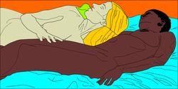 2girls animorphs bed black_hair blonde_female blonde_hair cassie_(animorphs) dark-skinned_female interracial interracial_yuri light-skinned_female multiple_girls nude_female rachel_berenson short_hair short_hair_female sleeping tagme yuri