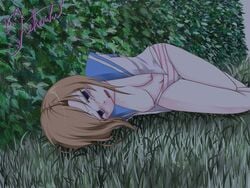 07th_expansion 1girls blue_eyes breasts female female_only higurashi_no_naku_koro_ni nipples ryuuguu_rena when_they_cry