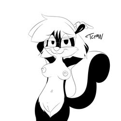 anthro breasts female female_only front_view monochrome nude pose sabrina_conrad sabrina_online skunk solo tagme toony webcomic