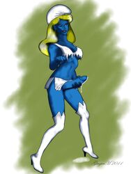 1futa blue_skin breasts color covered_breasts futa_only futanari gingerm intersex penis skin smurf smurfette solo the_smurfs thighhighs