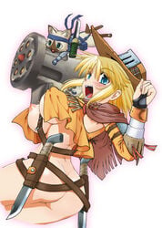 artist_request ass blonde_hair blue_eyes bottomless breasts capcom felyne gun hat hunter_(monster_hunter) metal_gear_solid monster_hunter monster_hunter_portable_3rd source_request tagme weapon wroggi_(armor) year_request