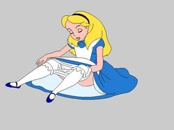 alice_(disney) alice_in_wonderland alice_in_wonderland_(1951_film) alice_liddell clothes disney dress female female_only hair human nomad_(artist) sitting solo tagme yellow_hair