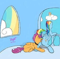 fluttershy_(mlp) friendship_is_magic my_little_pony purple_hair rainbow_dash_(mlp) scootaloo_(mlp) smooth_skin xyi