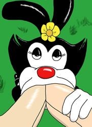 animaniacs big_penis black_fur bluec color dot_warner fellatio female fur huge_cock insertion male multiple_males nude oral pale-skinned_male pale_skin partial_male penis red_nose straight what white_fur