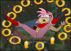 amy_rose anthro boots bottomless clothes color dress female female_only front_view fur furry furry_only gloves hedgehog losing_health losing_rings no_panties open_mouth partially_clothed rings solo sonic_(series) spread_legs tears uncensored vulva