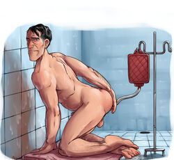 anal_object_insertion enema enema_bag erection glasses_removed kneeling looking_back male male_focus male_only medic medic_(team_fortress_2) nude shower_room tagme team_fortress_2 testicles towel wet yang yangpuppy