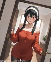 ai_assisted ai_generated akira_hentai apartment blush door doorway in_doorway inviting opening_door patreon patreon_reward patreon_username spy_x_family startled surprised yor_briar yor_forger