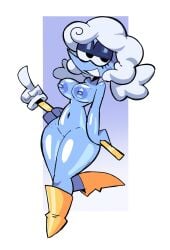 1girls 2025 areolae big_thighs blue_skin boots breasts cane deltarune deltarune_chapter_3 elnina_(deltarune) eyelashes female female_focus female_only fluffy fluffy_hair looking_at_viewer nipples nude nude_female smile thighs tomfooleryarts white_hair