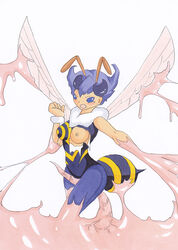 breasts capcom clothing darkstalkers digidredg goo purple_hair q-bee slime small_breasts tagme torn_clothes