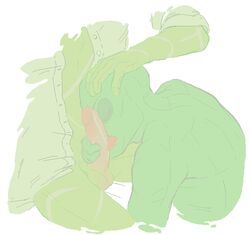 2011 2boys artist_request bald blank_background closed_eyes clothing crowbar_(homestuck) gay green_skin hand_on_head homestuck jacket licking_penis ms_paint_adventures naked oral penis scars stitch_(homestuck) the_felt tongue_out white_background