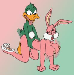 ambiguous_penetration anthro babs_bunny closed_eyes completely_nude doggy_style duck female fur furry male mammal moaning nude nude_female pervynamek02 plucky_duck rabbit straight tagme tiny_toon_adventures uncensored