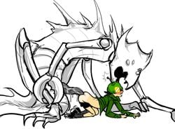 2boys anal ass battlesuit black_hair clothing crabdad gay helmet homestuck jake_english lusus male male_only monster_cock ms_paint_adventures pants_down penis rape short_hair size_difference tan tanline white_background white_skin