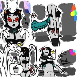 1boy 1girls black_hair black_lips bra bra_lift breasts bucket collar comic dragon glasses grey_skin homestuck horns lusus milku ms_paint_adventures nipples panties penis pointy_ears red_eyes short_hair teal_nipples terezi's_lusus terezi_pyrope troll white_skin wings zoophilia