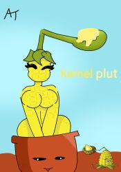 aar0n2 artist_request female flower-pot_(pvz) flower_pot kernel-pult_(pvz) plant_girl plants_vs_zombies round_breasts