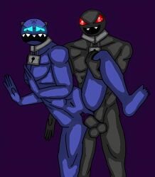 2boys blue_body blue_eyes cuntboy demon gay geometry_dash gray_body keymaster moaning_in_pleasure red_eyes thrusting_into_pussy vaginal_penetration vaginal_sex vault_keeper
