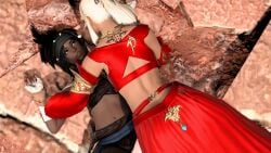 blonde_female blonde_hair blue_eyes dark-skinned_female dark_skin ffxiv final_fantasy_xiv highlander instant_loss lunnie lyse_hext midlander overpowered pinned pinned_down tanned tanned_female yeji_o